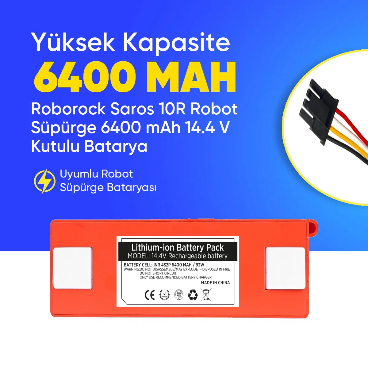 Roborock Saros 10R Robot Süpürge 6400 mAh 14.4 V Kutulu Batarya – Orjinal Uyumlu Uzun Ömürlü, Yüksek Performans Pil