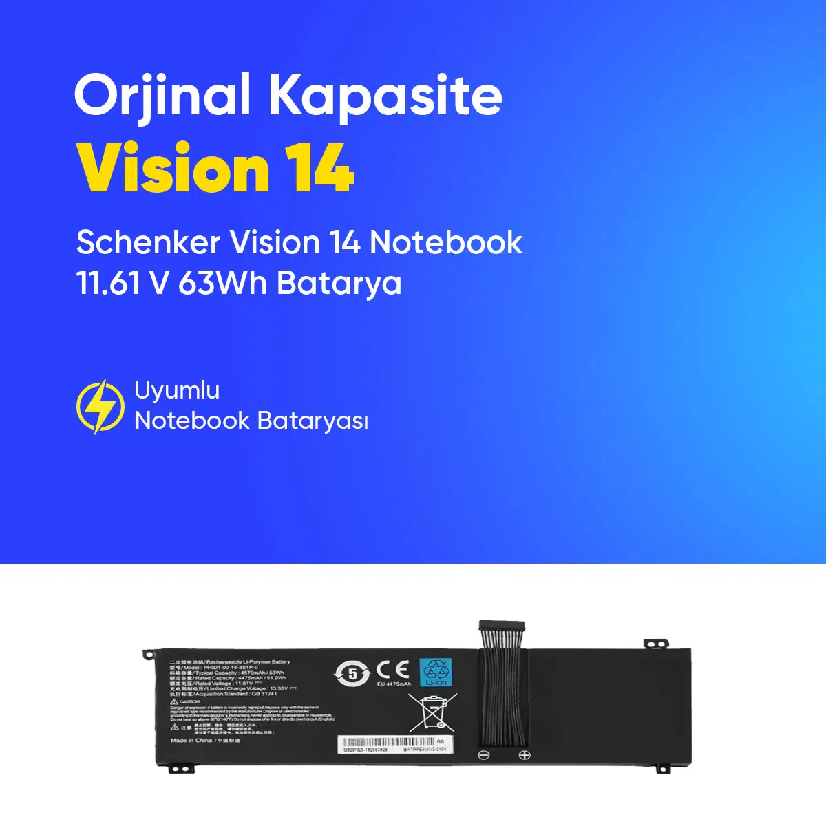 Schenker Vision 14 Notebook 11.61 V 63Wh Batarya – Orjinal Uyumlu, Yüksek Performanslı