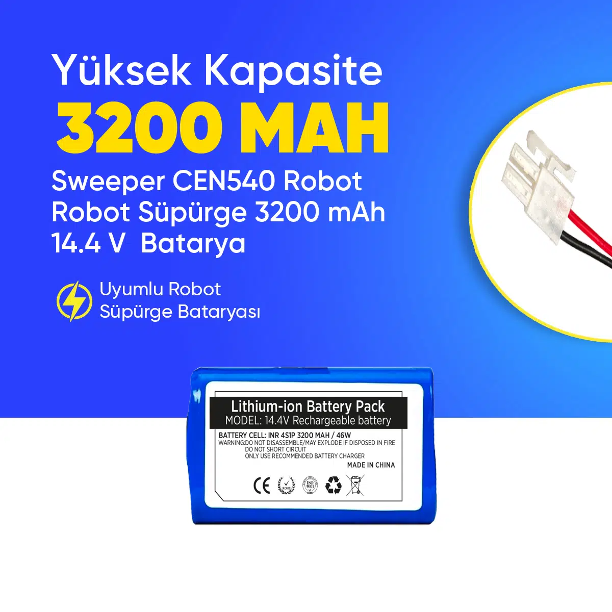 Sweeper CEN540 Robot Robot Süpürge 3200 mAh 14.4 V Batarya – Orjinal Uyumlu Uzun Ömürlü, Yüksek Performans Pil