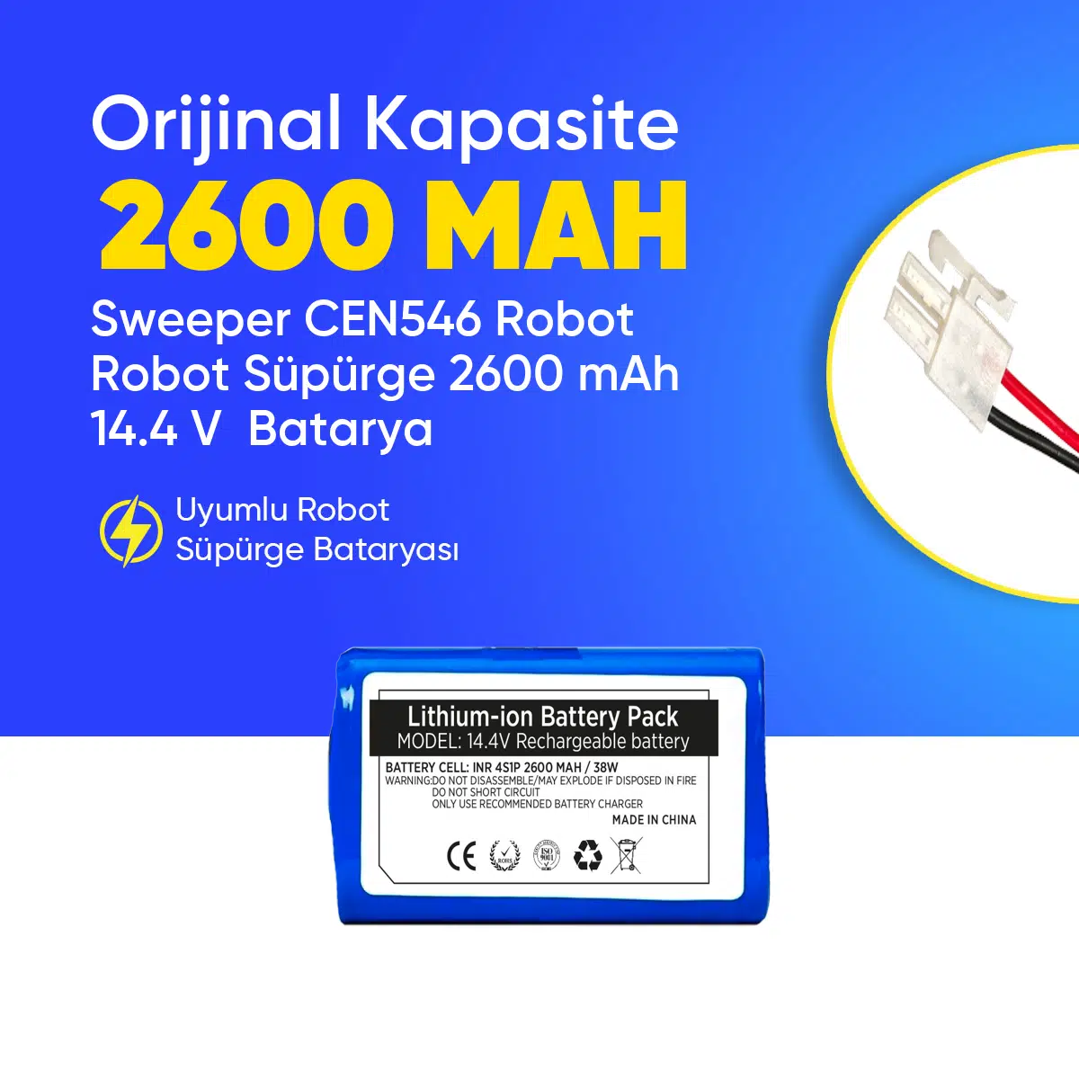 Sweeper CEN546 Robot Robot Süpürge 2600 mAh 14.4 V Batarya – Orjinal Uyumlu Uzun Ömürlü, Yüksek Performans Pil