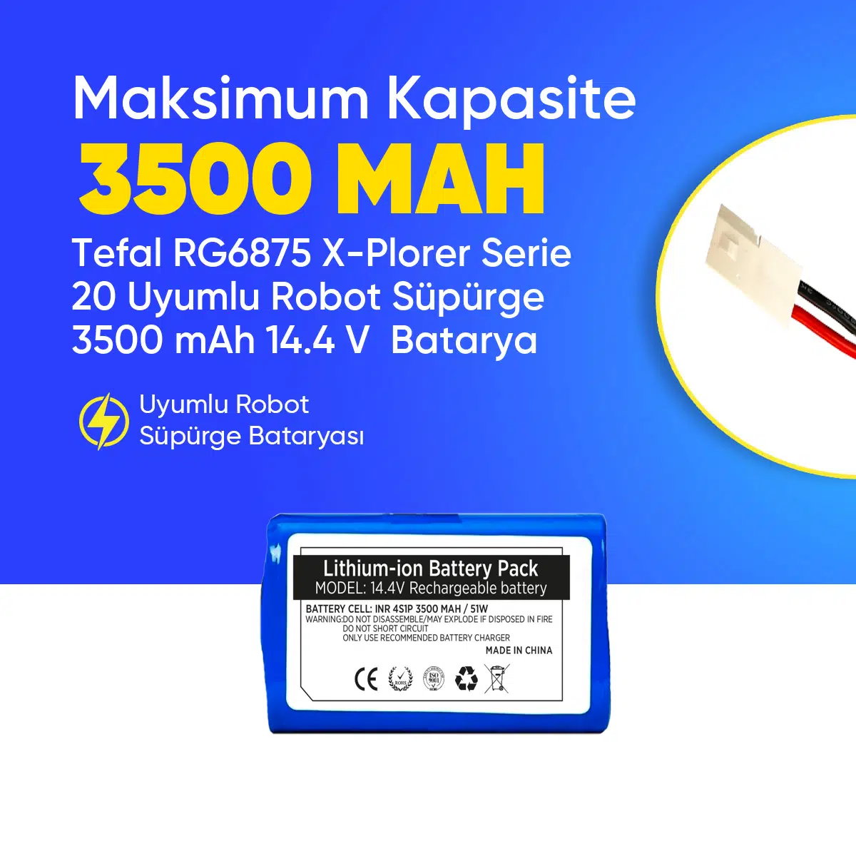 Tefal RG6875 X-Plorer Serie 20 Uyumlu Robot Süpürge 3500 mAh 14.4 V Batarya – Orjinal Uyumlu Uzun Ömürlü, Yüksek Performans Pil