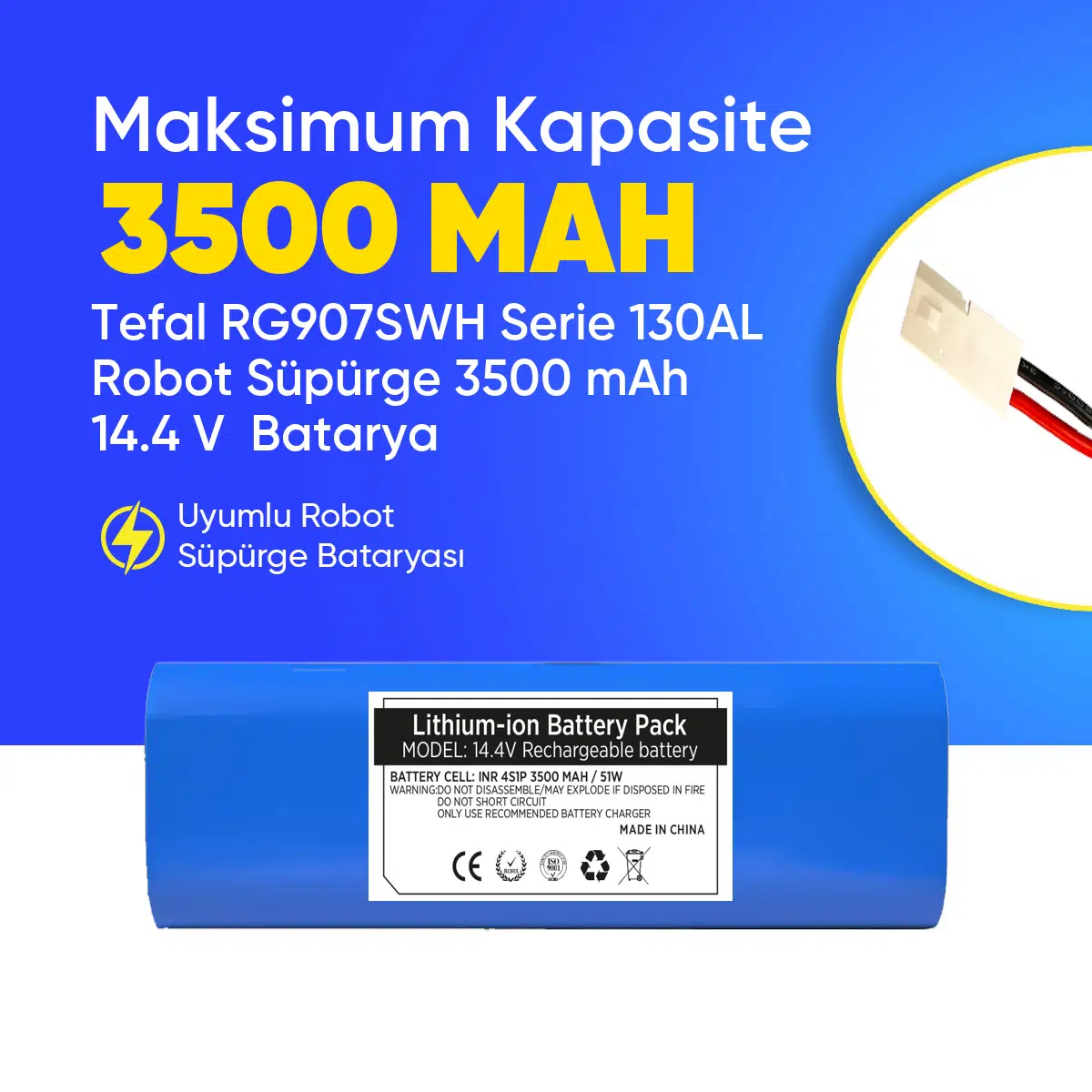 Tefal RG907SWH Serie 130AL Robot Süpürge 3500 mAh 14.4 V Batarya – Orjinal Uyumlu Uzun Ömürlü, Yüksek Performans Pil