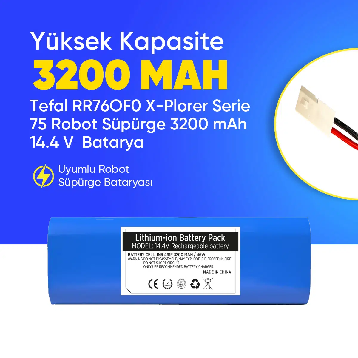 Tefal RR76OF0 X-Plorer Serie 75 Robot Süpürge 3200 mAh 14.4 V Batarya – Orjinal Uyumlu Uzun Ömürlü, Yüksek Performans Pil