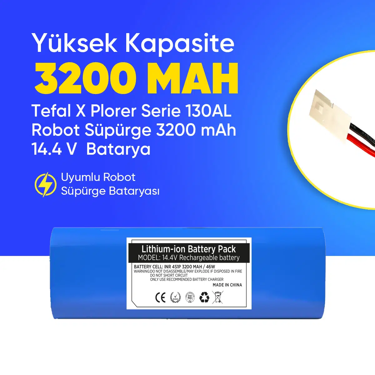 Tefal X Plorer Serie 130AL Robot Süpürge 3200 mAh 14.4 V Batarya – Orjinal Uyumlu Uzun Ömürlü, Yüksek Performans Pil