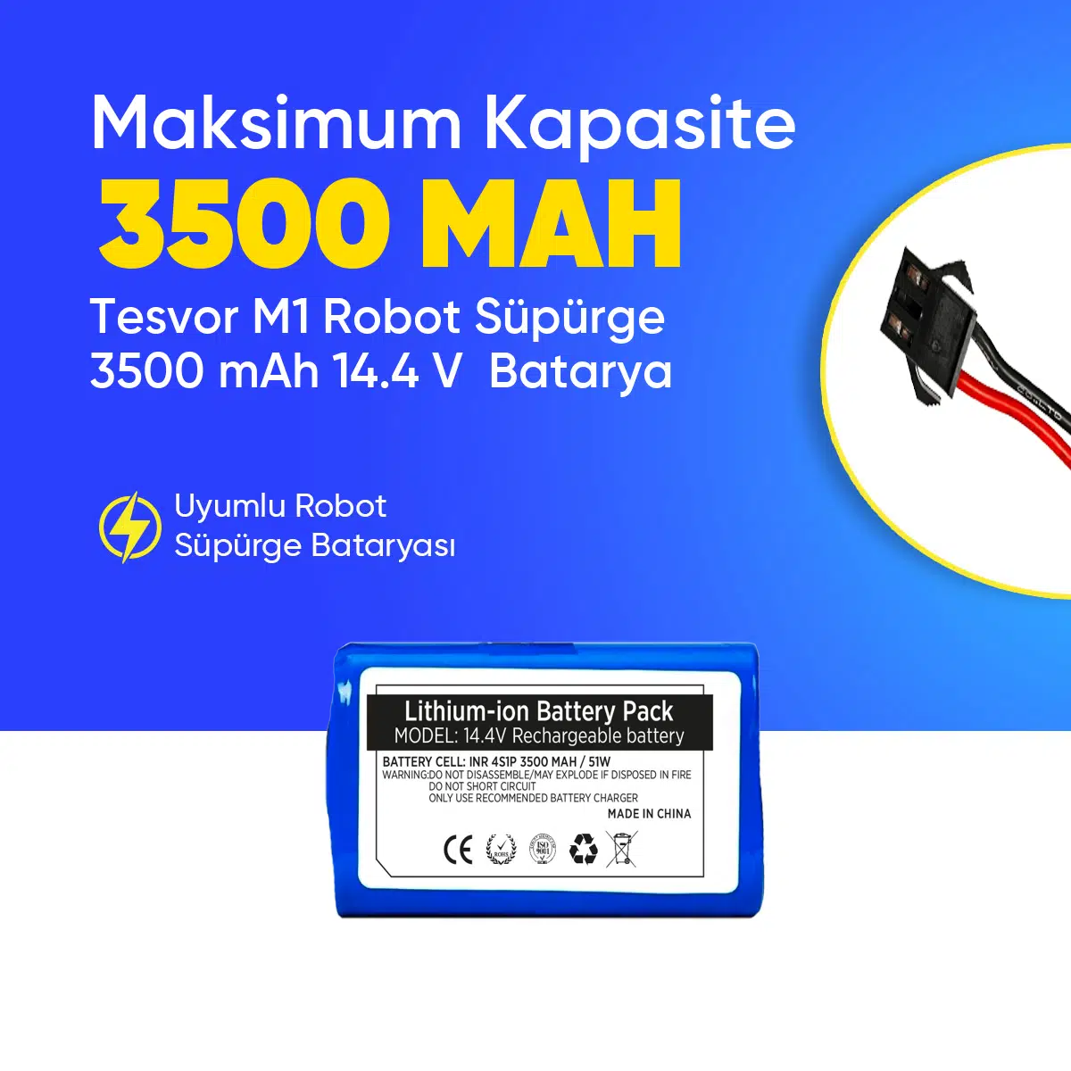 Tesvor M1 Robot Süpürge 3500 mAh 14.4 V Batarya – Orjinal Uyumlu Uzun Ömürlü, Yüksek Performans Pil