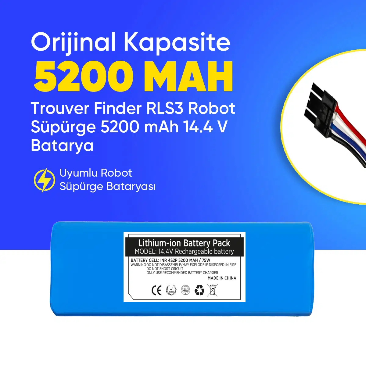 Trouver Finder RLS3 Robot Süpürge 5200 mAh 14.4 V Batarya – Orjinal Uyumlu Uzun Ömürlü, Yüksek Performans Pil