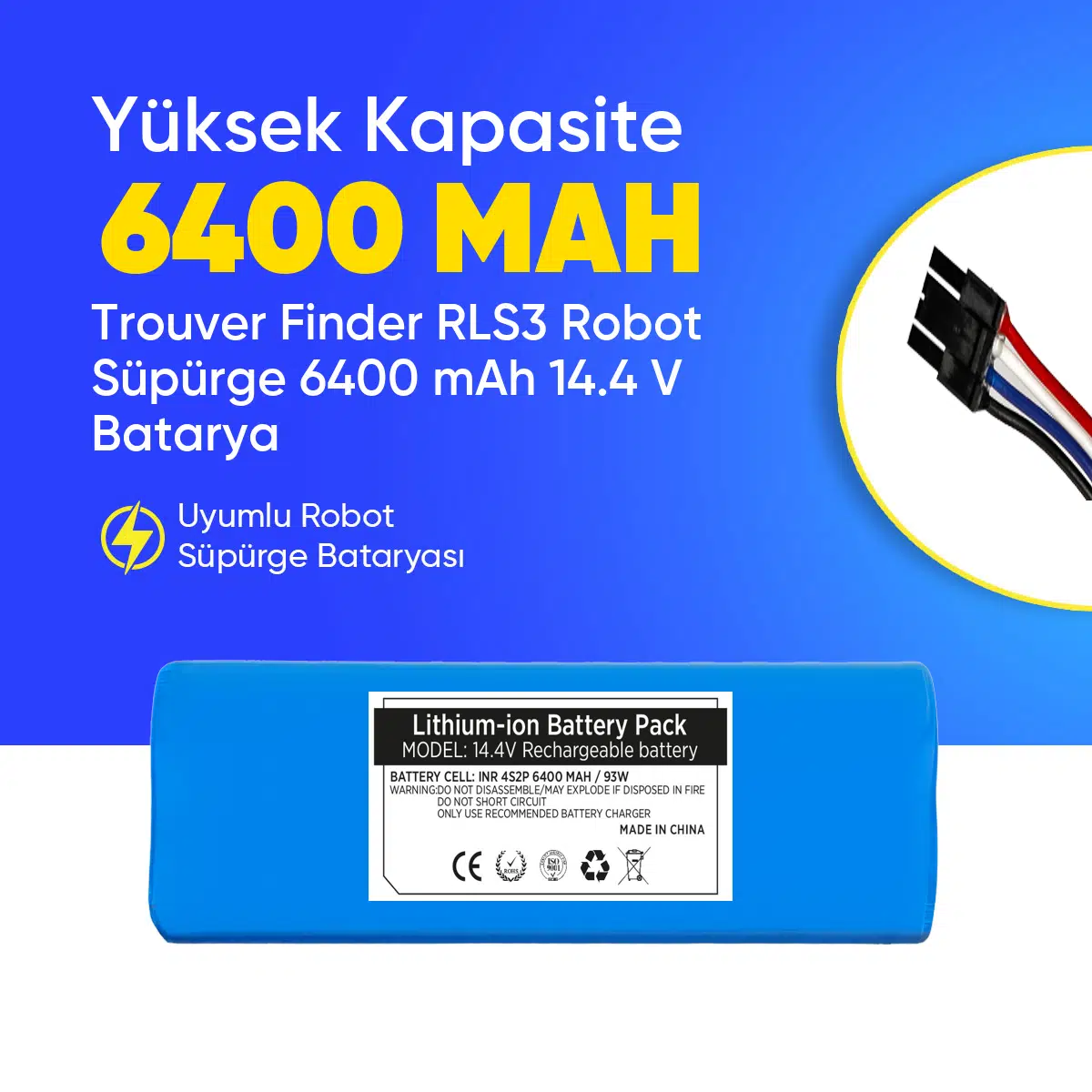 Trouver Finder RLS3 Robot Süpürge 6400 mAh 14.4 V Batarya – Orjinal Uyumlu Uzun Ömürlü, Yüksek Performans Pil