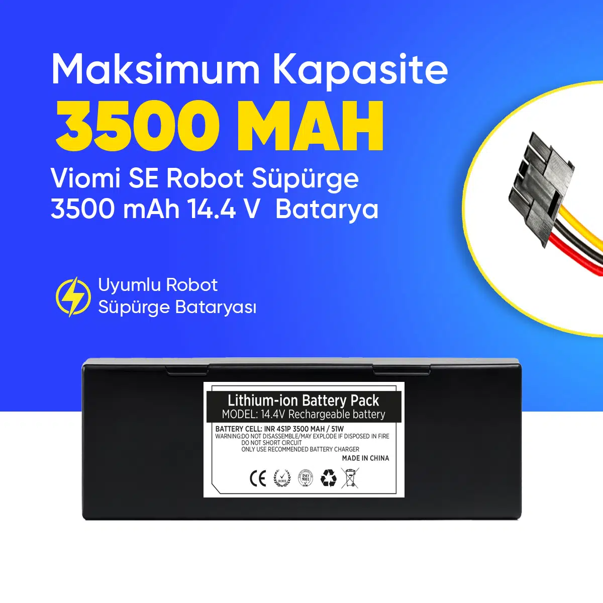 Viomi SE Robot Süpürge 3500 mAh 14.4 V Batarya – Orjinal Uyumlu Uzun Ömürlü, Yüksek Performans Pil