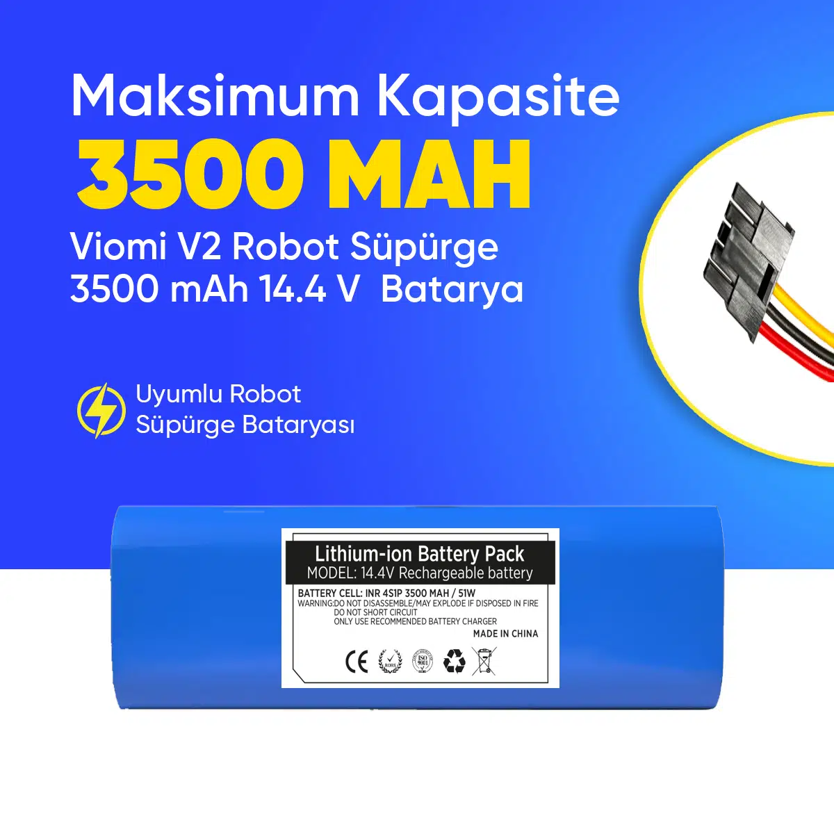 Viomi V2 Robot Süpürge 3500 mAh 14.4 V Batarya – Orjinal Uyumlu Uzun Ömürlü, Yüksek Performans Pil