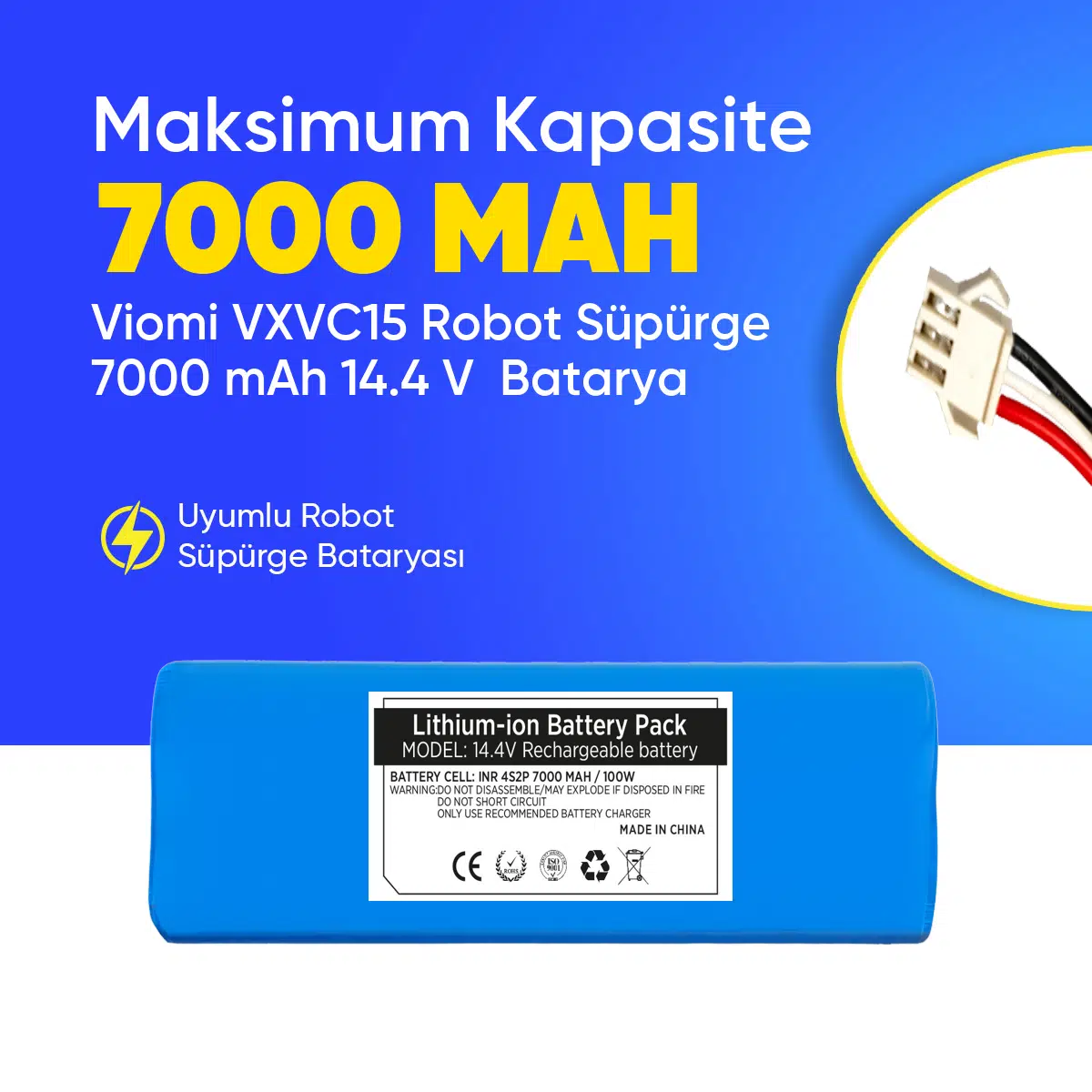 Viomi VXVC15 Robot Süpürge 7000 mAh 14.4 V Batarya – Orjinal Uyumlu Uzun Ömürlü, Yüksek Performans Pil