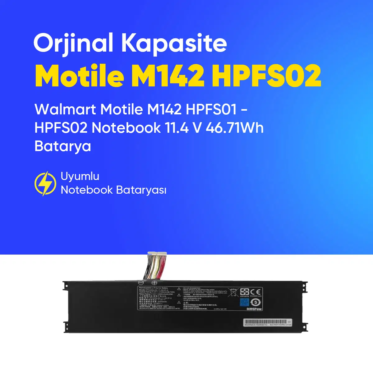 Walmart Motile M142 HPFS01 - HPFS02 Notebook 11.4 V 46.71Wh Batarya – Orjinal Uyumlu, Yüksek Performanslı