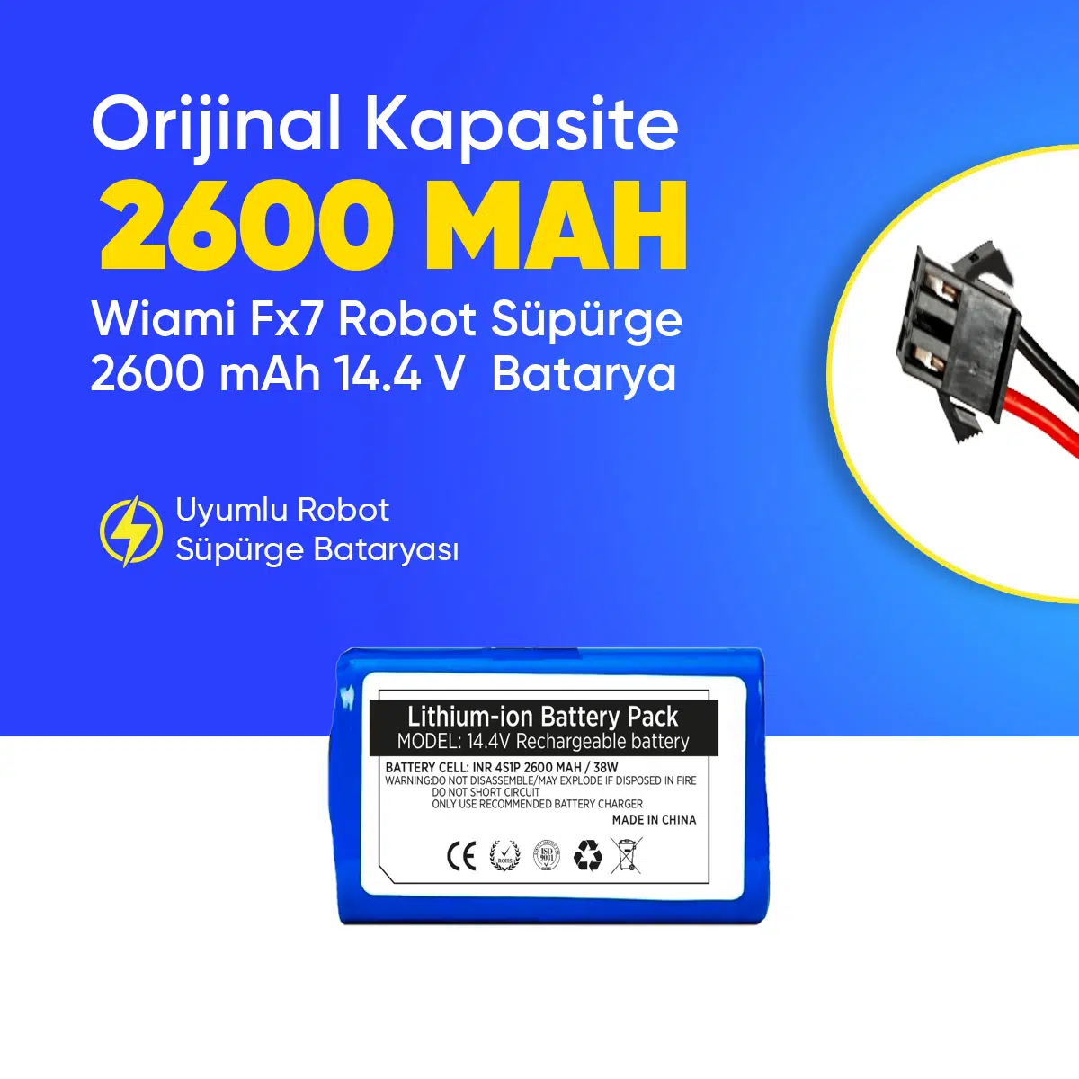 Wiami Fx7 Robot Süpürge 2600 mAh 14.4 V Batarya – Orjinal Uyumlu Uzun Ömürlü, Yüksek Performans Pil
