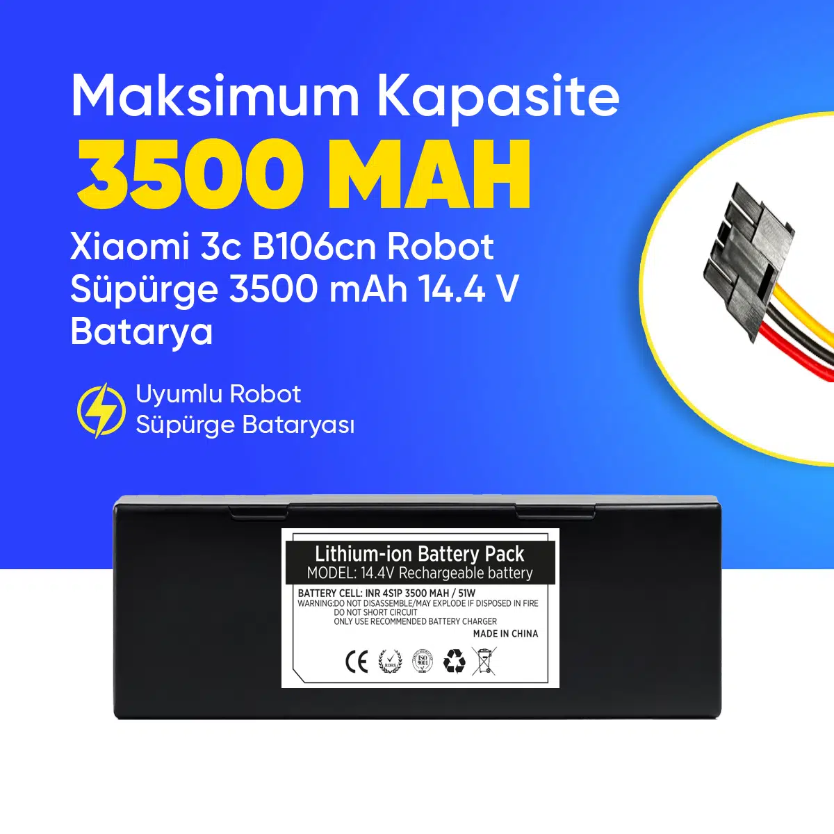 Xiaomi 3c B106cn Robot Süpürge 3500 mAh 14.4 V Batarya – Orjinal Uyumlu Uzun Ömürlü, Yüksek Performans Pil