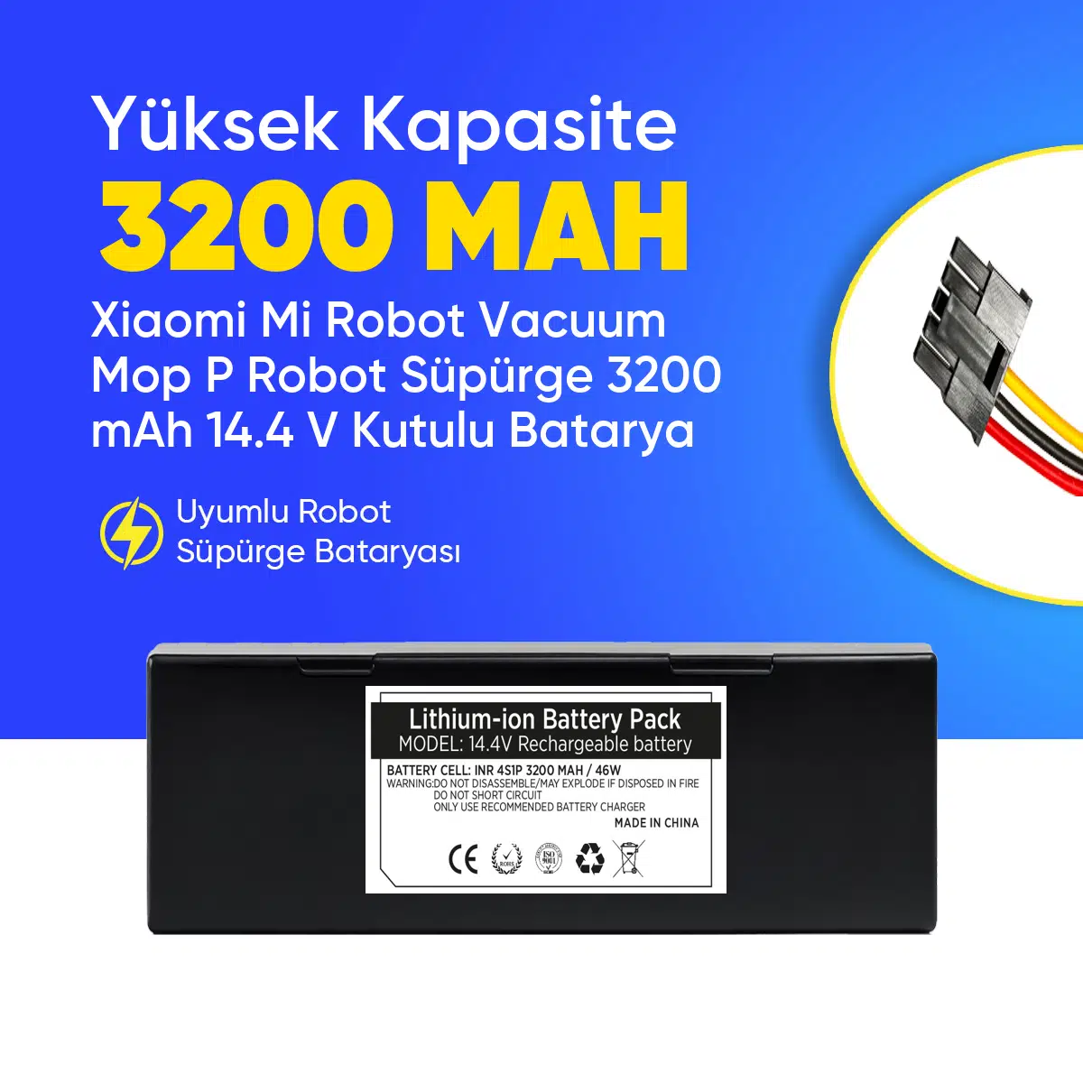 Xiaomi Mi Robot Vacuum Mop P Robot Süpürge 3200 mAh 14.4 V Kutulu Batarya – Orjinal Uyumlu Uzun Ömürlü, Yüksek Performans Pil