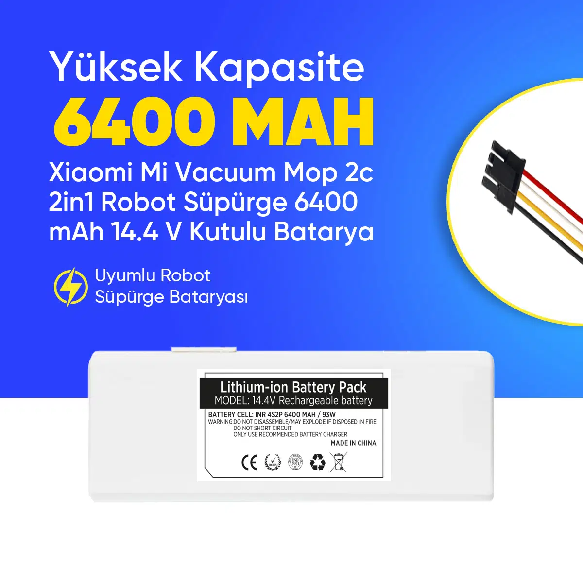 Xiaomi Mi Vacuum Mop 2c 2in1 Robot Süpürge 6400 mAh 14.4 V Kutulu Batarya – Orjinal Uyumlu Uzun Ömürlü, Yüksek Performans Pil