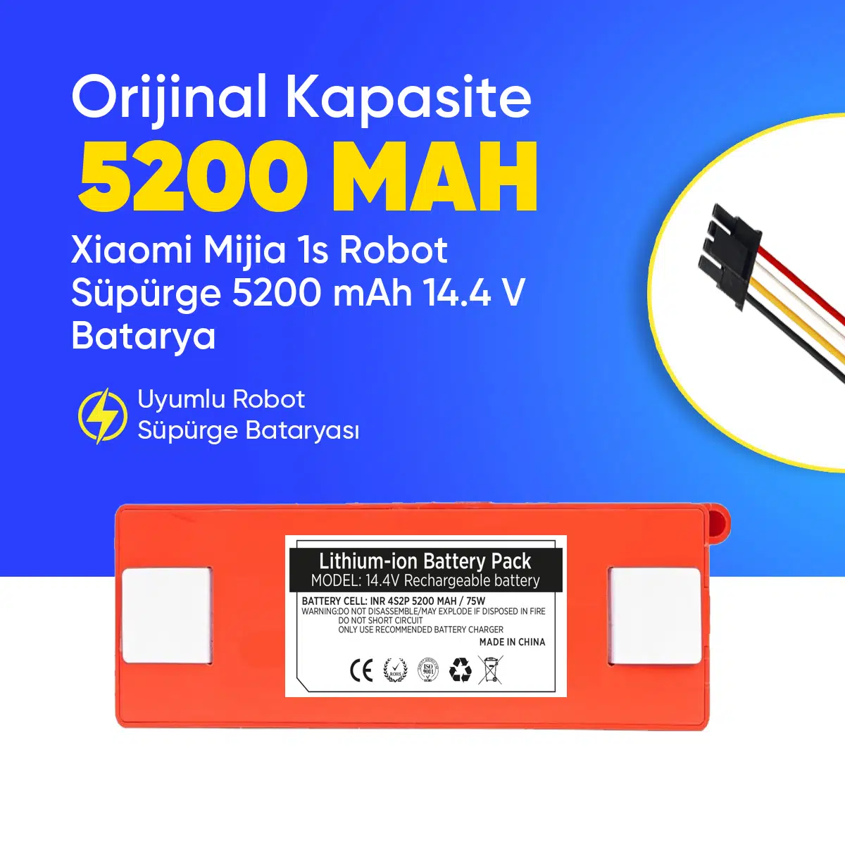 Xiaomi Mijia 1s Robot Süpürge 5200 mAh 14.4 V Batarya – Orjinal Uyumlu Uzun Ömürlü, Yüksek Performans Pil