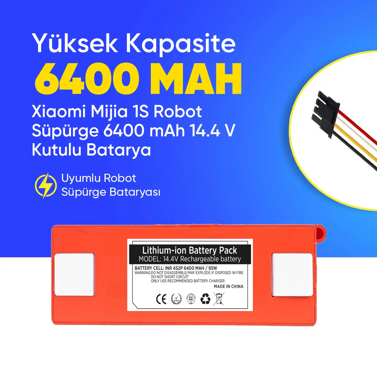 Xiaomi Mijia 1S Robot Süpürge 6400 mAh 14.4 V Kutulu Batarya – Orjinal Uyumlu Uzun Ömürlü, Yüksek Performans Pil