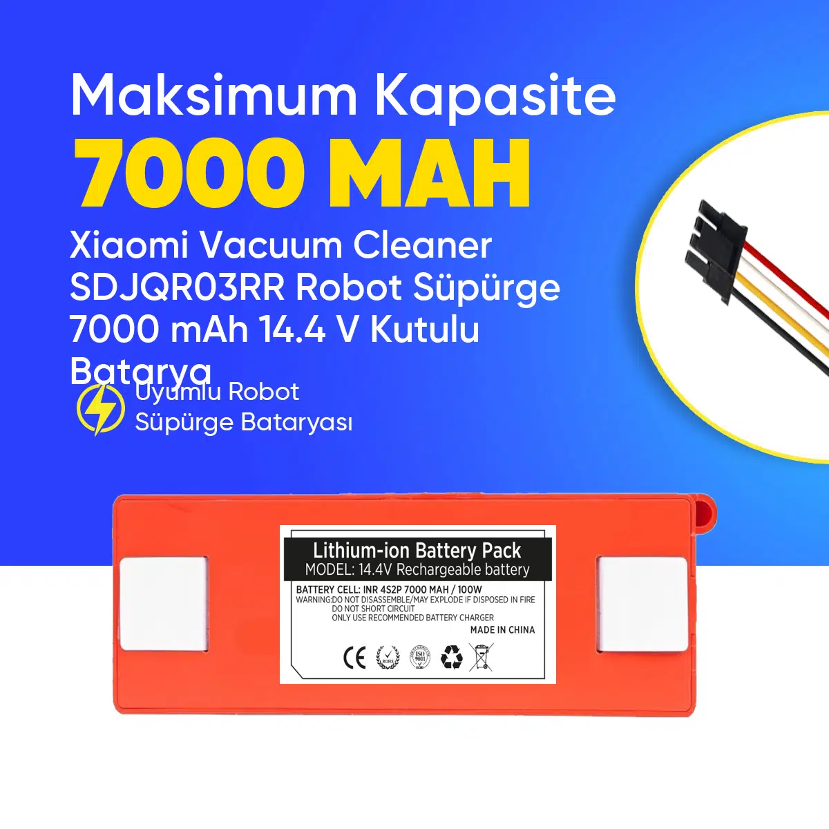 Xiaomi Vacuum Cleaner SDJQR03RR Robot Süpürge 7000 mAh 14.4 V Kutulu Batarya – Orjinal Uyumlu Uzun Ömürlü, Yüksek Performans Pil