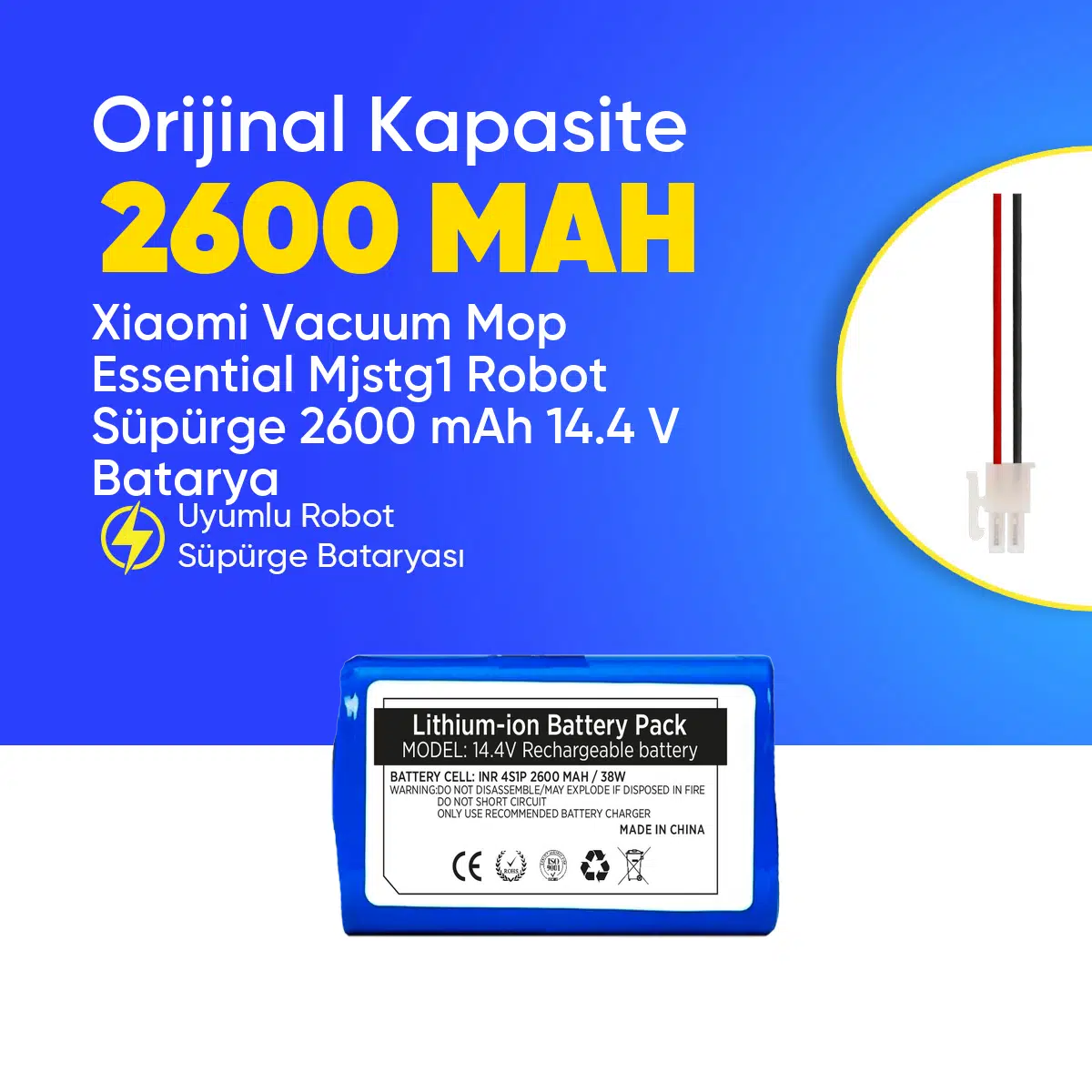 Xiaomi Vacuum Mop Essential Mjstg1 Robot Süpürge 2600 mAh 14.4 V Batarya – Orjinal Uyumlu Uzun Ömürlü, Yüksek Performans Pil