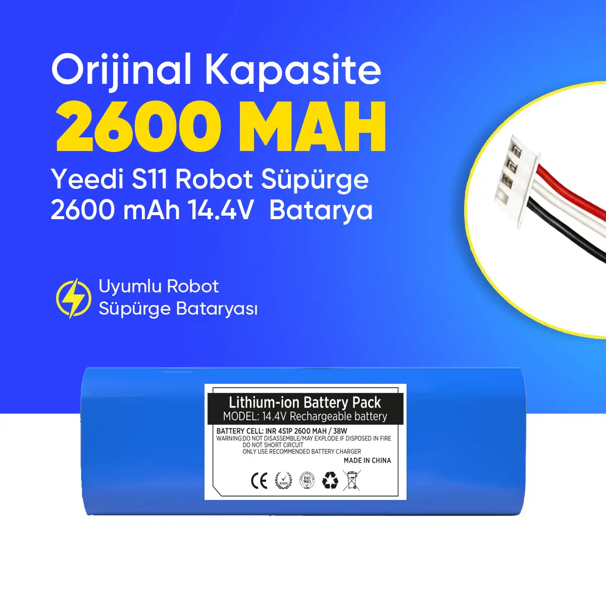 Yeedi S11 Robot Süpürge 2600 mAh 14.4V Batarya – Orjinal Uyumlu Uzun Ömürlü, Yüksek Performans Pil