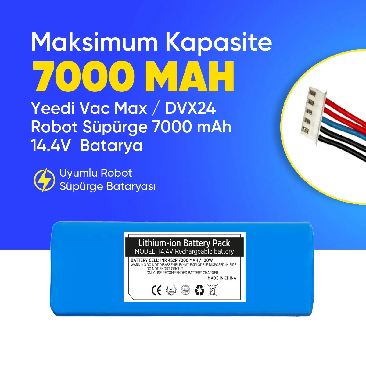Yeedi Vac Max / DVX24 Robot Süpürge 7000 mAh 14.4V Batarya – Orjinal Uyumlu Uzun Ömürlü, Yüksek Performans Pil